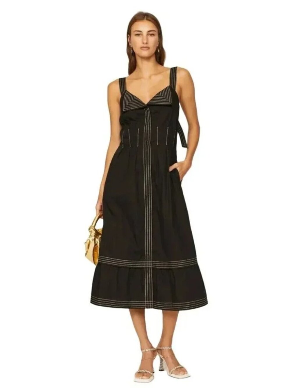 Hofmann Copenhagen Ines Midi Dress Black w/ Contrast Stitch Cotton Day Sun maxi